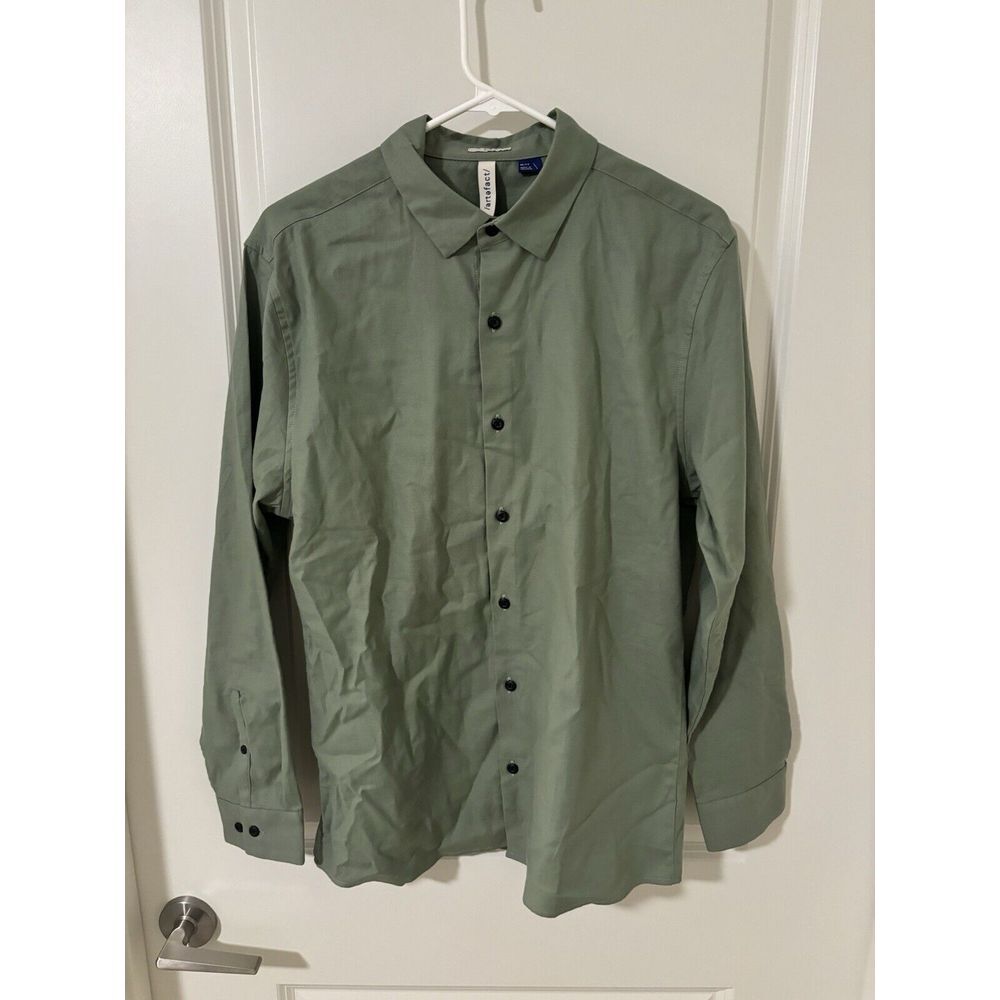Artefact Men's Medium Green‎ Stretch Slim Fit Long Sleeve Button Front Shirt NWT